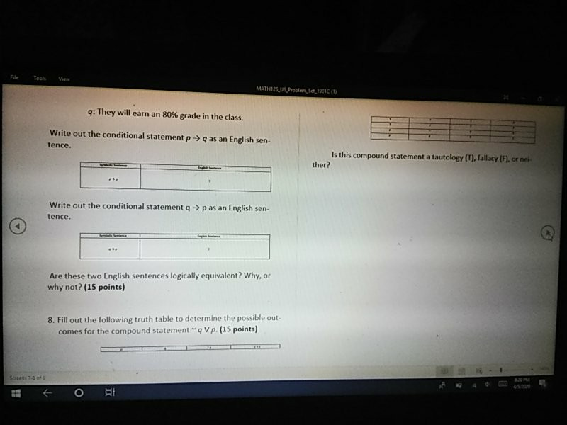 - File Tools View MATH125_06_Problem Set, 1901CH