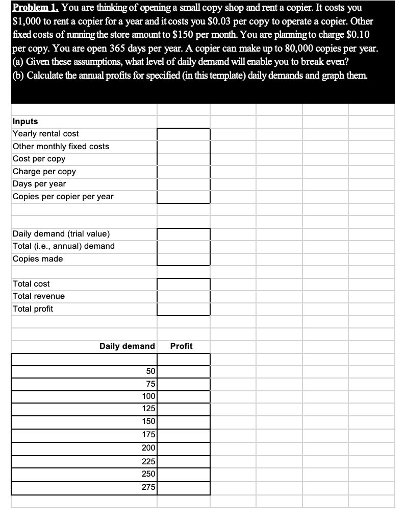 Please solve in EXCEL showing all formulas, thank