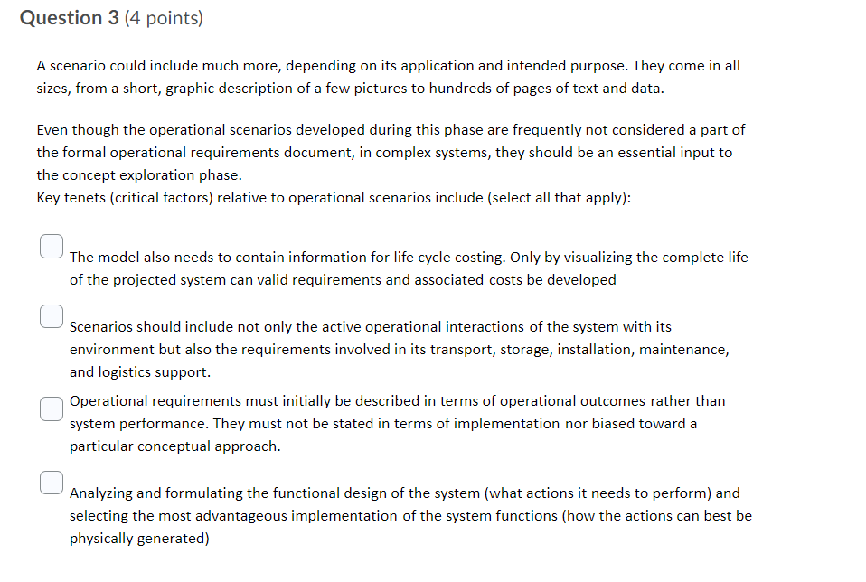 Question 3 (4 points) A scenario could include