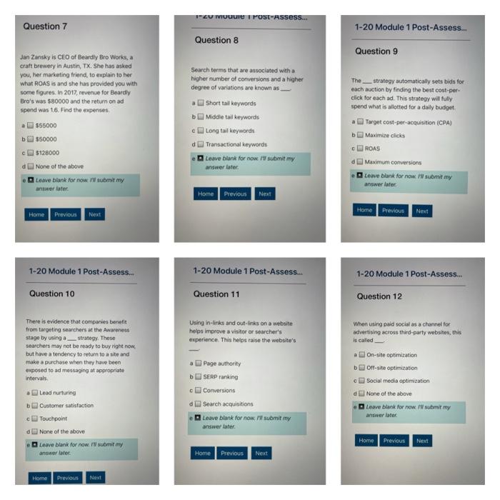 -U MUI IPOst-Assess... Question 7 Question 8 1-20