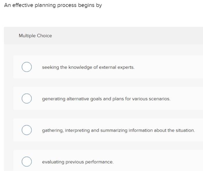 An effective planning process begins by Multiple