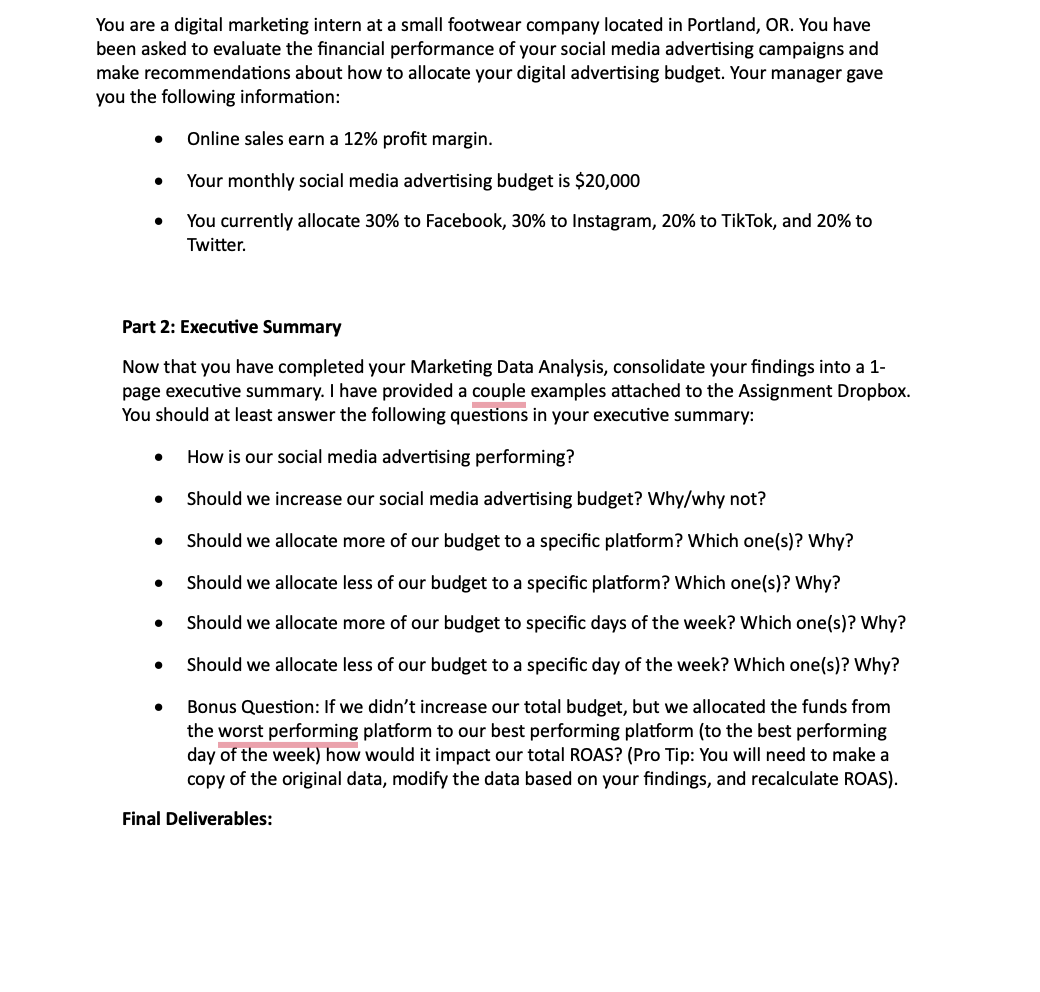 You are a digital marketing intern at a small