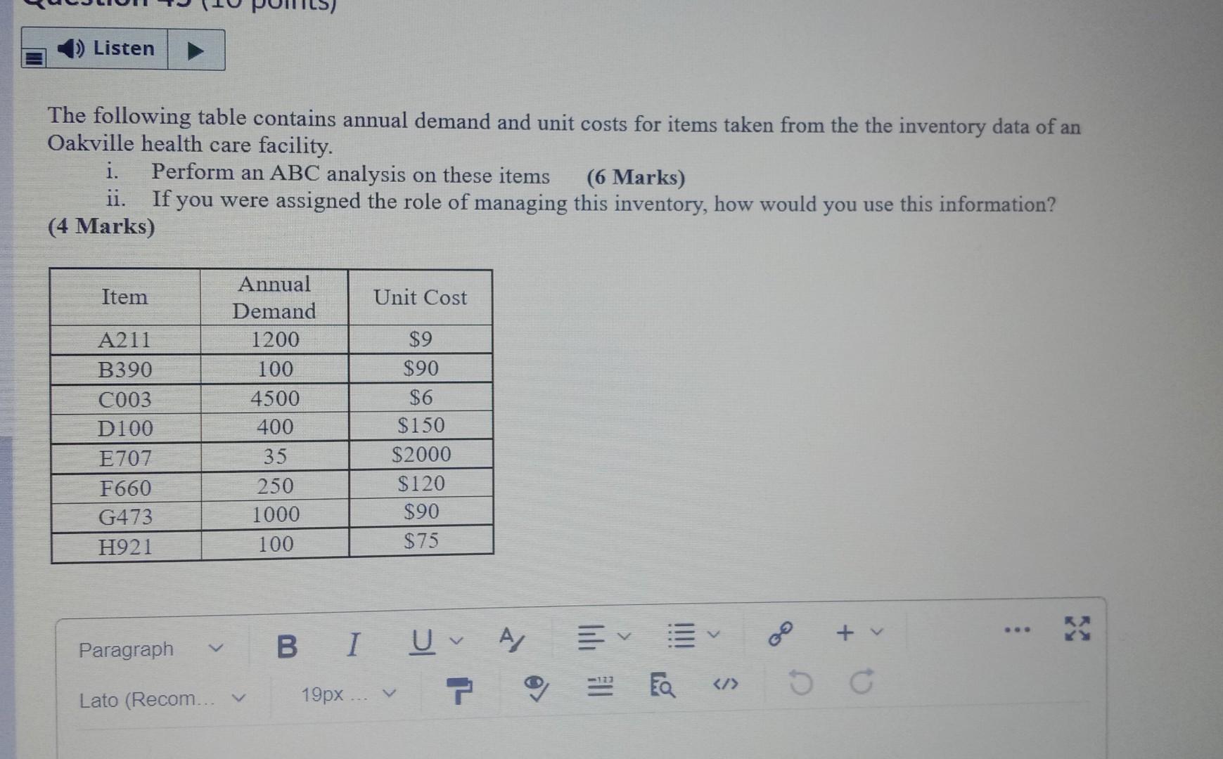 solve soon as soon Listen The following table