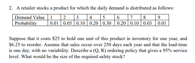 2. A retailer stocks a product for which the