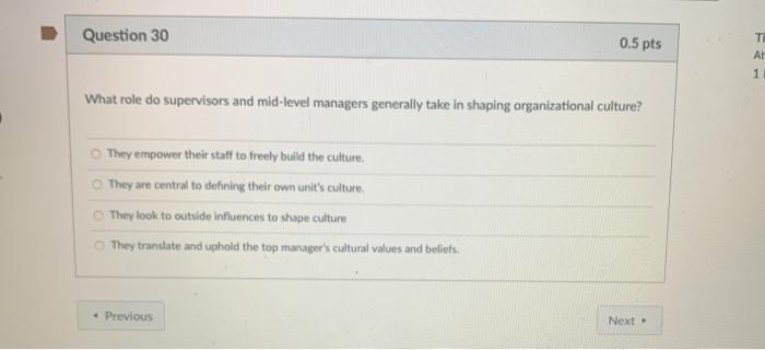 Question 30 0.5 pts T AL 1 What role do