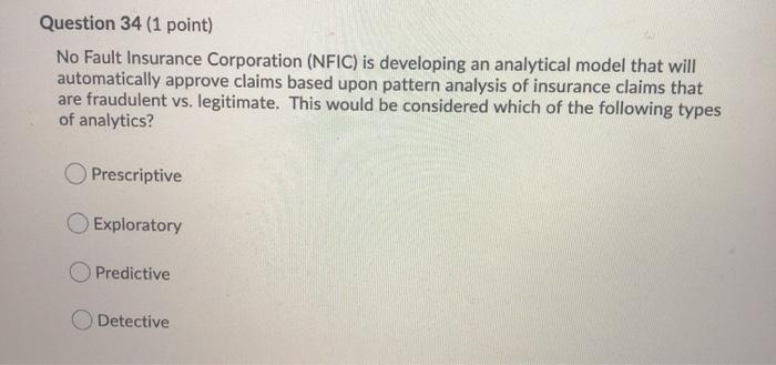 not descriptive ? Question 34 (1 point) No Fault