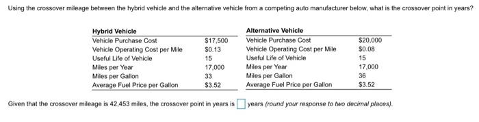 Using the crossover mileage between the hybrid