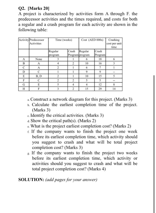 can you please answer part E F G Q2. [Marks 20 A