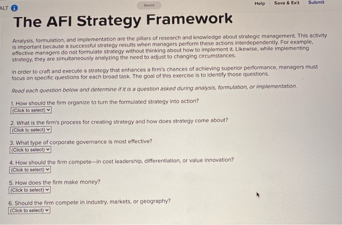 Help Save & Exit Saved Submit ALT The AFI