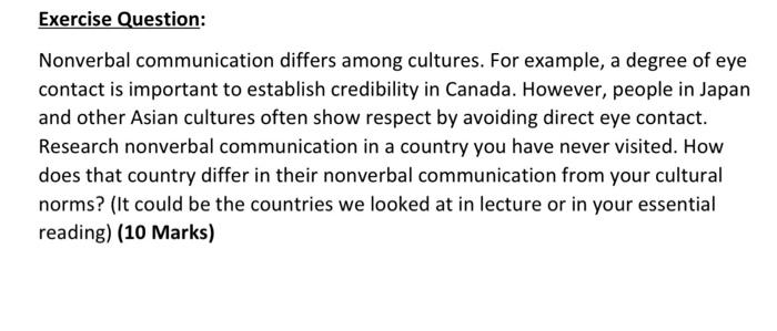 Exercise Question: Nonverbal communication