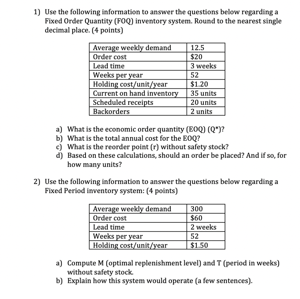 Please help due soon :) 1) Use the following