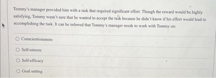 18 Tommy's manager provided him with a task that