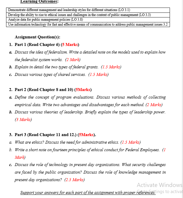 Assignment Question(s): 1. Part 1 (Read Chapter
