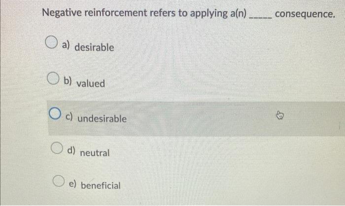 Negative reinforcement refers to applying a(n)