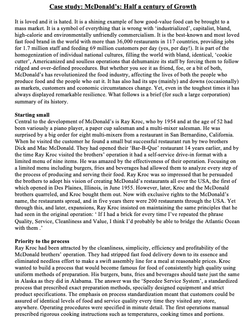 Case study: McDonald's: Half a century of Growth