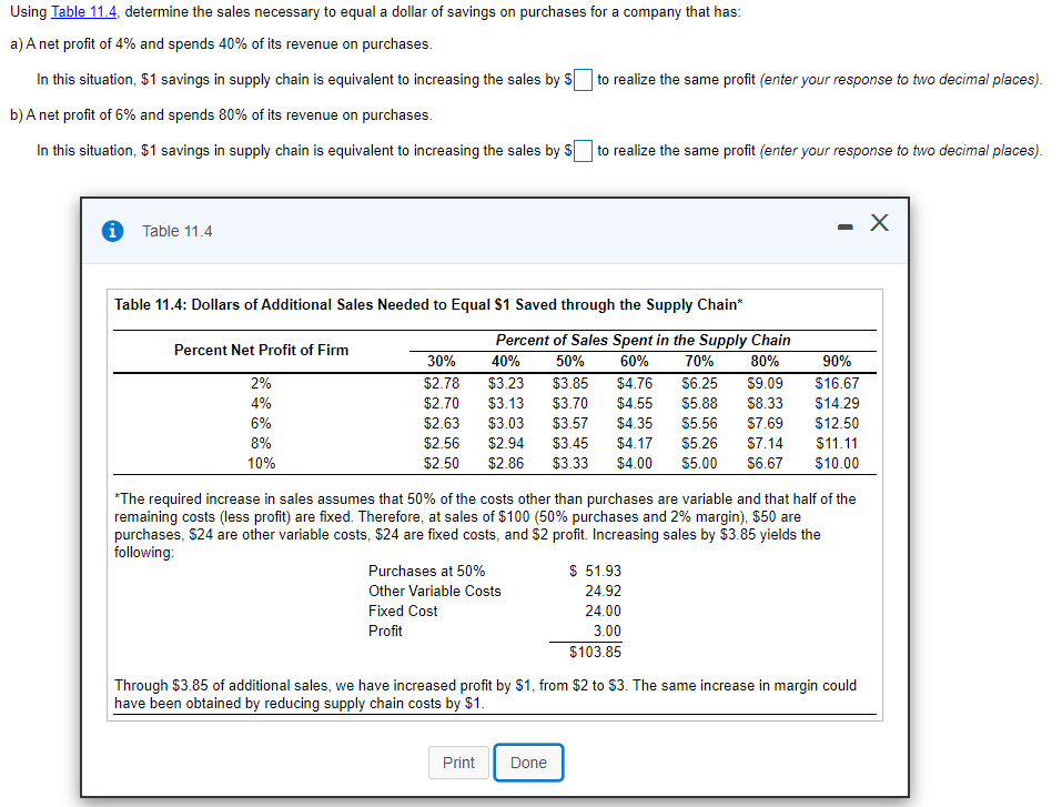 Operations Management Using Table 11.4, determine