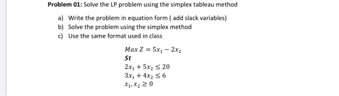 Problem 01: Solve the LP problem using the