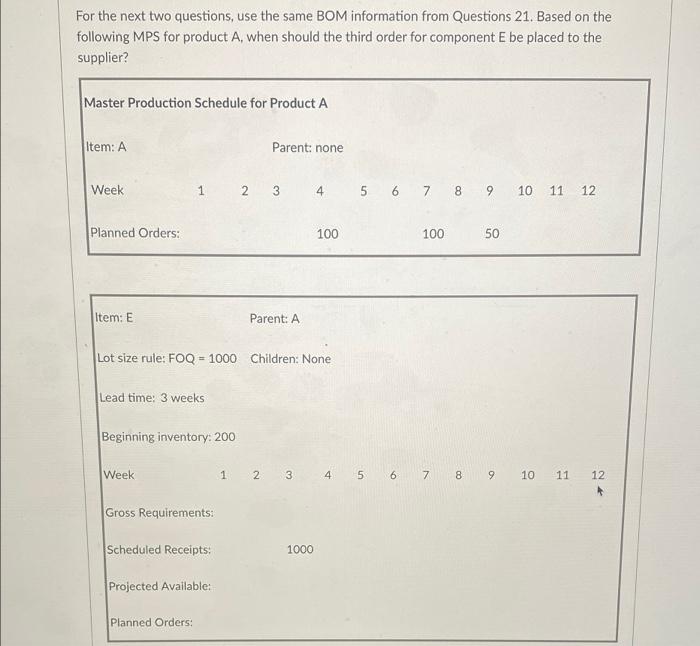 For the next two questions, use the same BOM