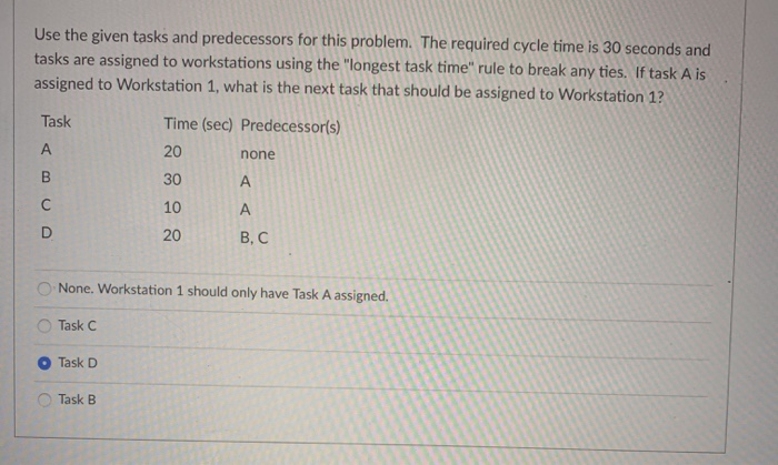Use the given tasks and predecessors for this
