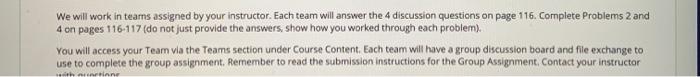 1-4 discussion 2&4 problems We will work in teams