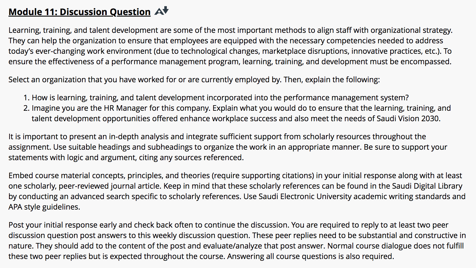 Module 11: Discussion Question A Learning,