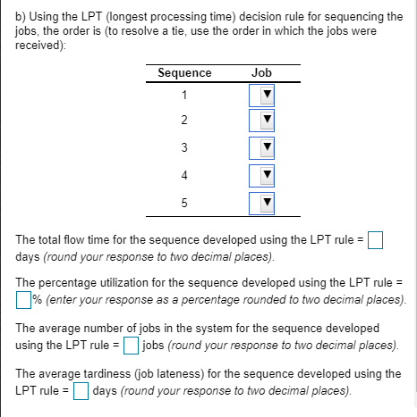 a) Using the SPT (shortest processing time)