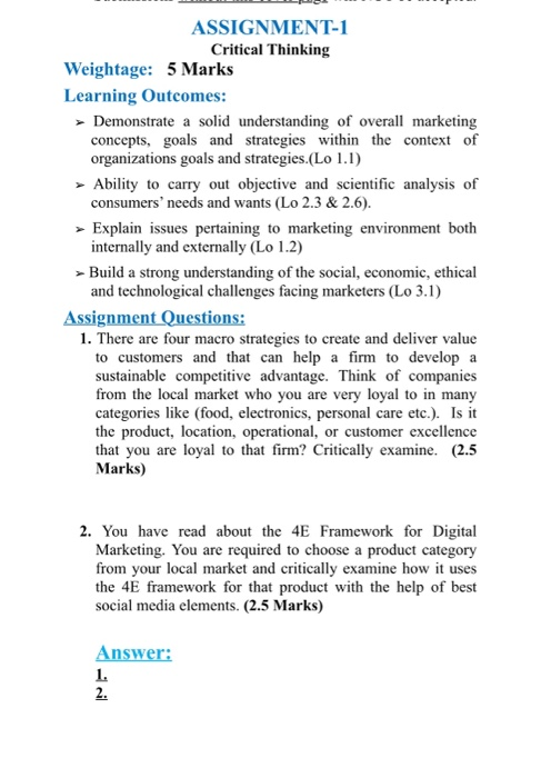 which ASSIGNMENT-1 Critical Thinking Weightage: 5