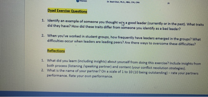 De acil Chen, D, E. OM, CHA Dyad Exercise