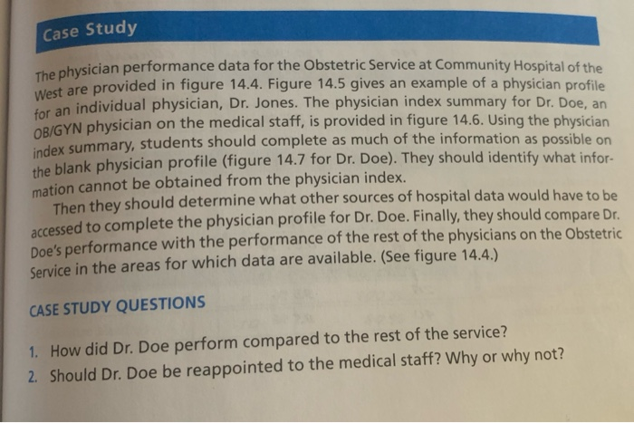 Case Study hysician performance data for the