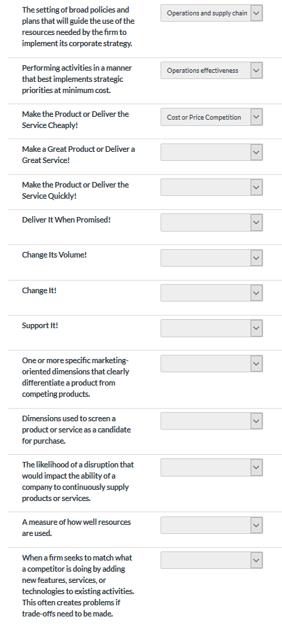 Effiency Match the term with the best definition: