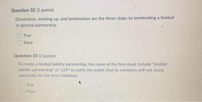 Question 32 (2 points) Dissolution, winding up,