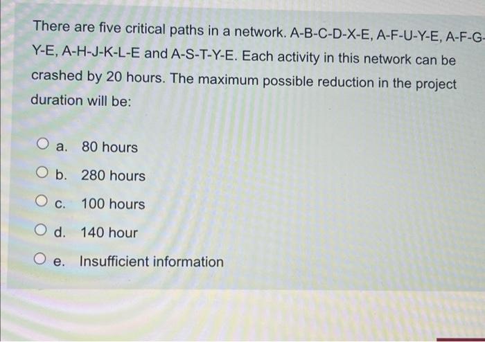 There are five critical paths in a network.