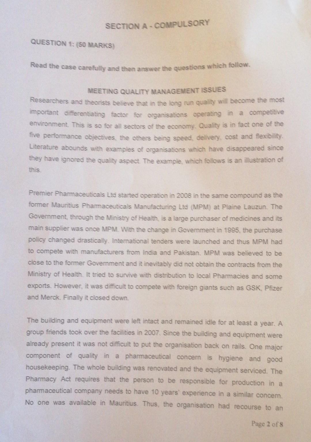 SECTION A-COMPULSORY QUESTION 1: (50 MARKS) Read