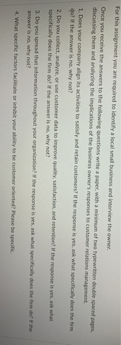 For this assignment you are required to identify