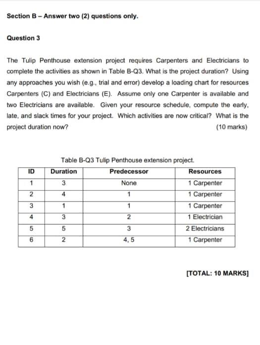 Section B - Answer two (2) questions only.