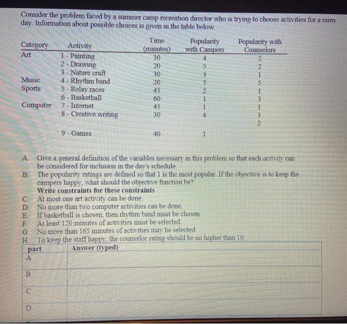 please help with A, B, C, and D 4 Consider the