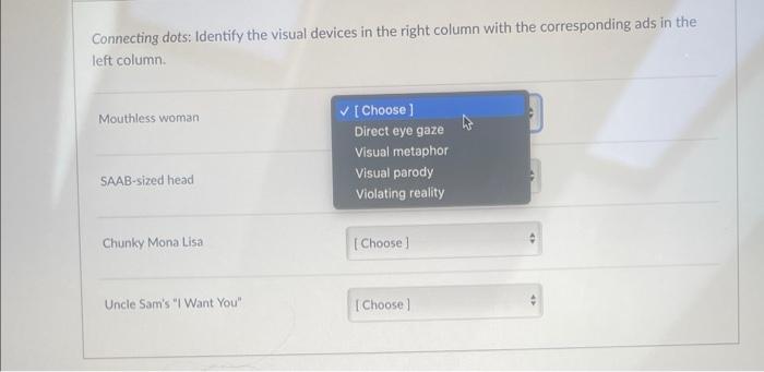Connecting dots: Identify the visual devices in