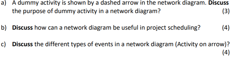 a) A dummy activity is shown by a dashed arrow in