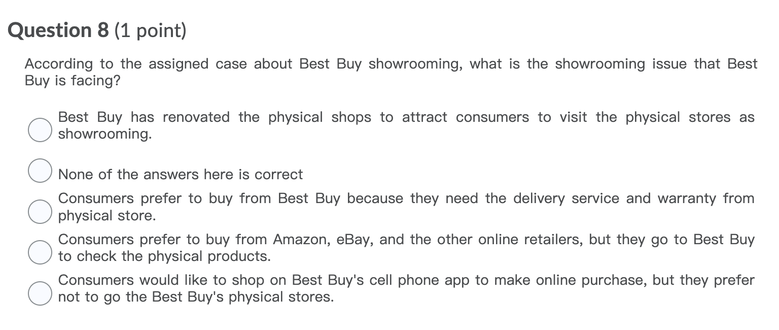 Question 8 (1 point) According to the assigned