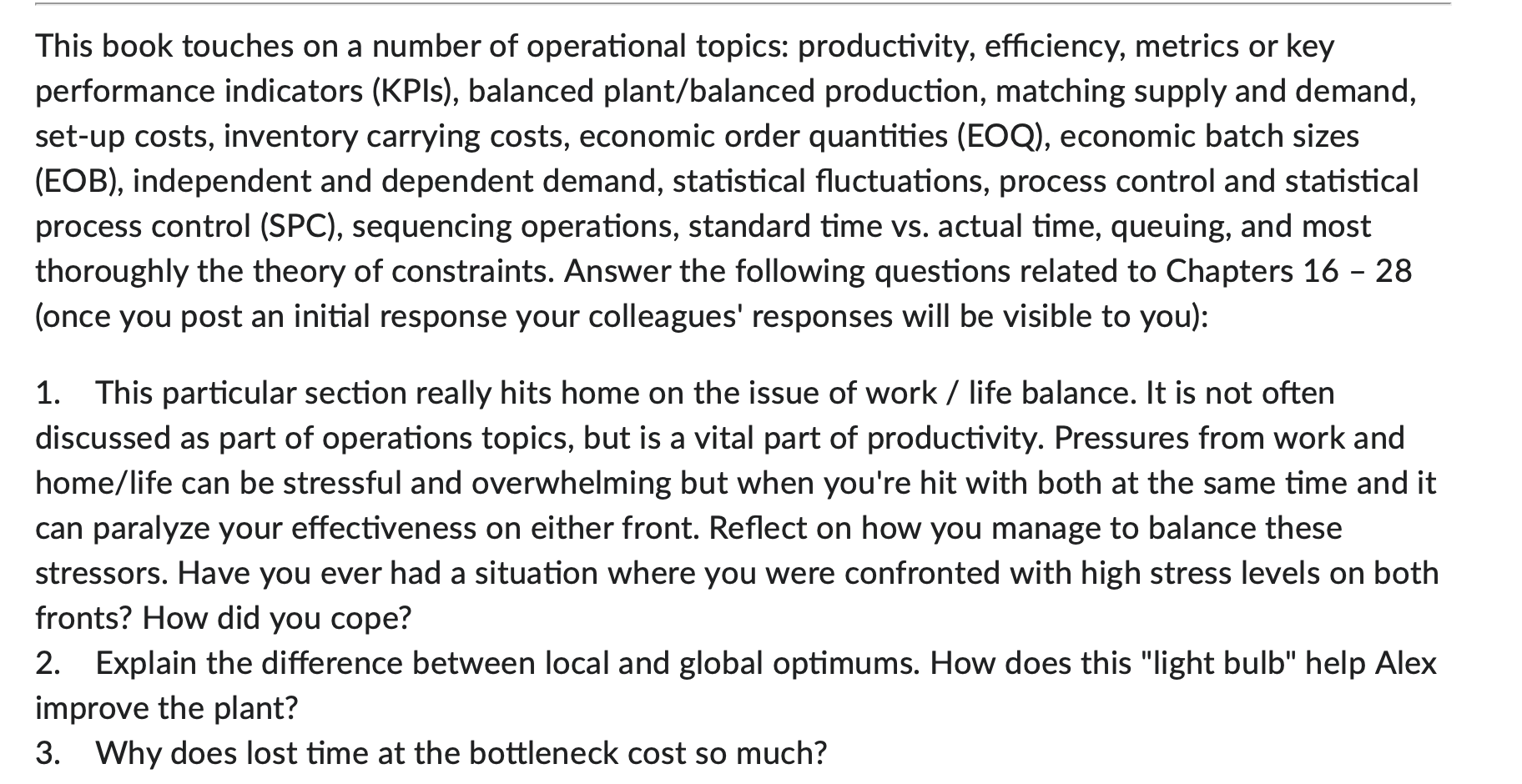 FOR THE BOOK, THE GOAL CHAPTERS 16-28: I only