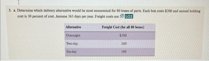 3. a. Determine which delivery alternative would