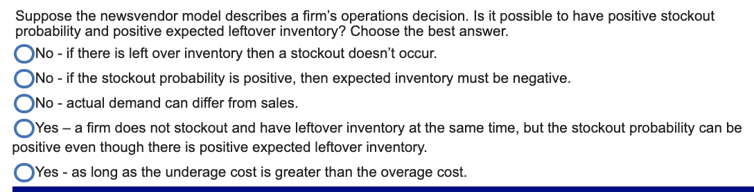 A newsvendor orders the quantity that maximizes