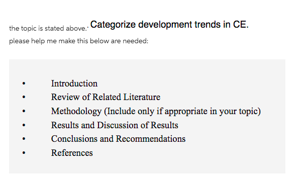 the topic is stated above. Categorize development