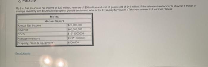 QUESTION 31 Me Inc. an arra nel nome of $20