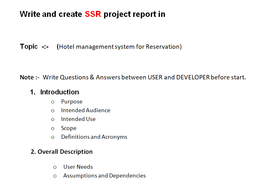Write and create SSR project report in Topic --