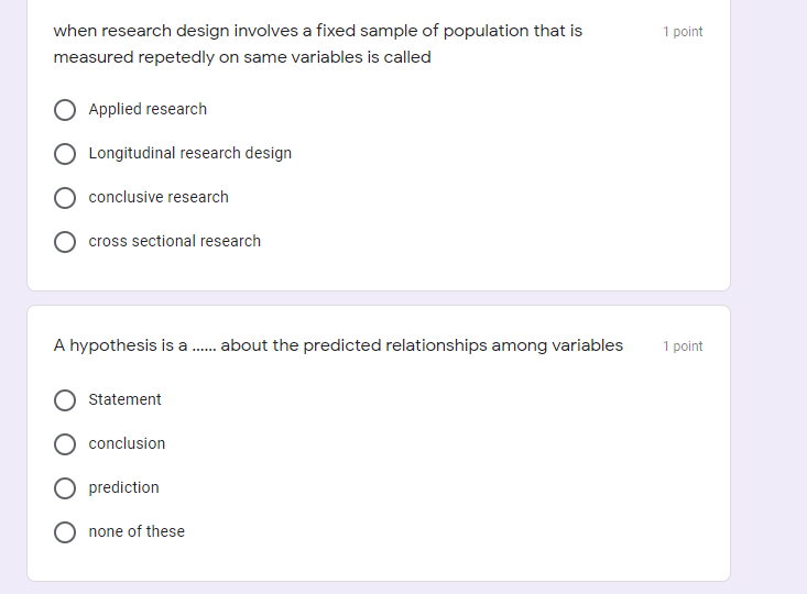 Please answer 1 point when research design