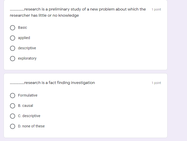 Please answer 1 point when research design
