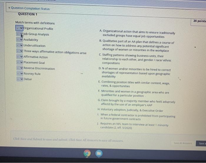 Question Completion Status: QUESTION 1 20 points