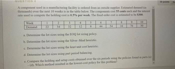 QUESTION 4 30 points A component used in a