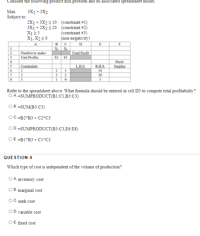 Consider the following product mix problem and